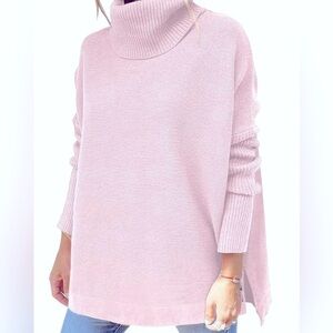 Women’s Oversized Tunic Turtleneck Sweater Size Medium Light Pink